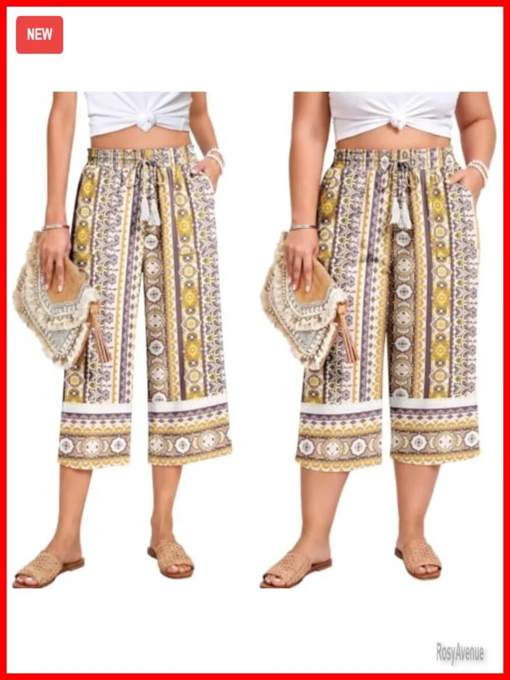 Wide Leg Capri Pants High Waisted Drawstring Palazzo Cropped Trousers with